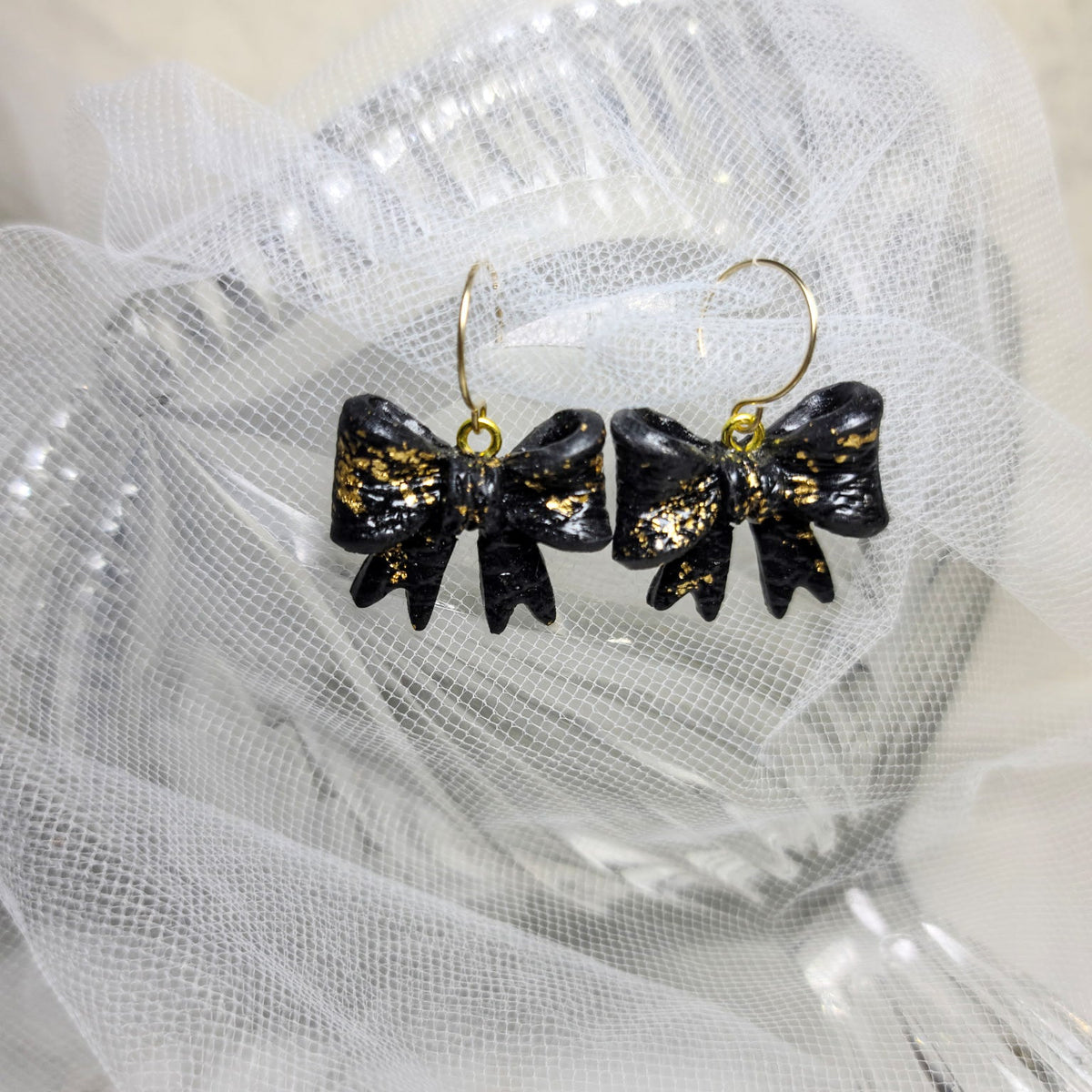 Midnight Allure Bow Dangle Earrings