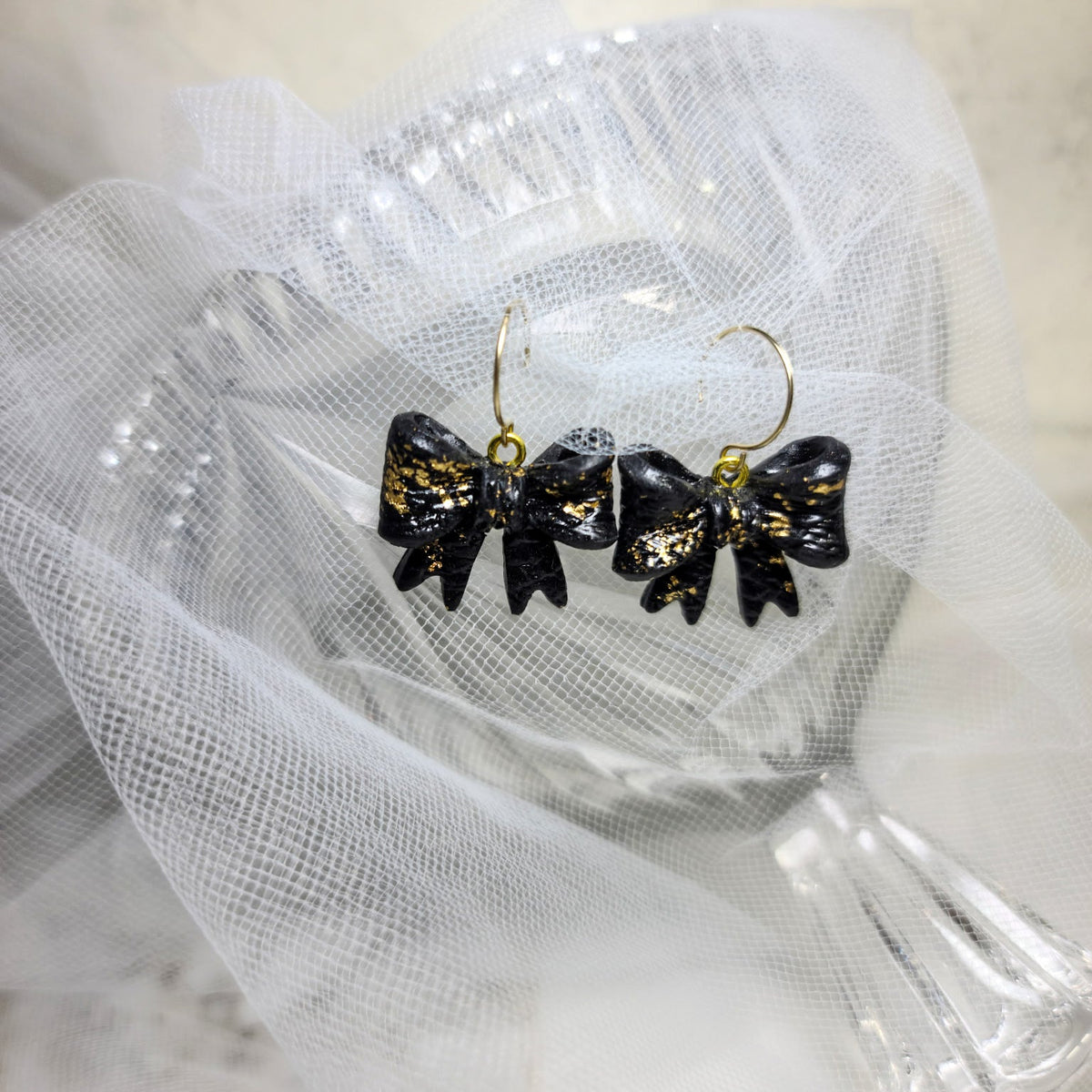 Midnight Allure Bow Dangle Earrings