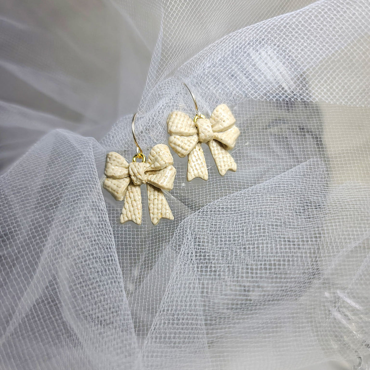 Ivory Knit Bow Dangle Earrings
