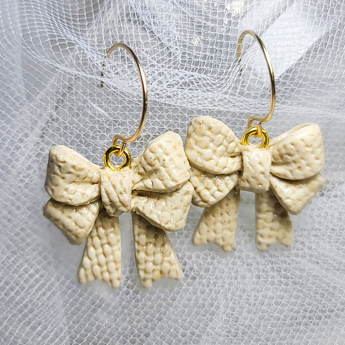 Ivory Knit Bow Dangle Earrings
