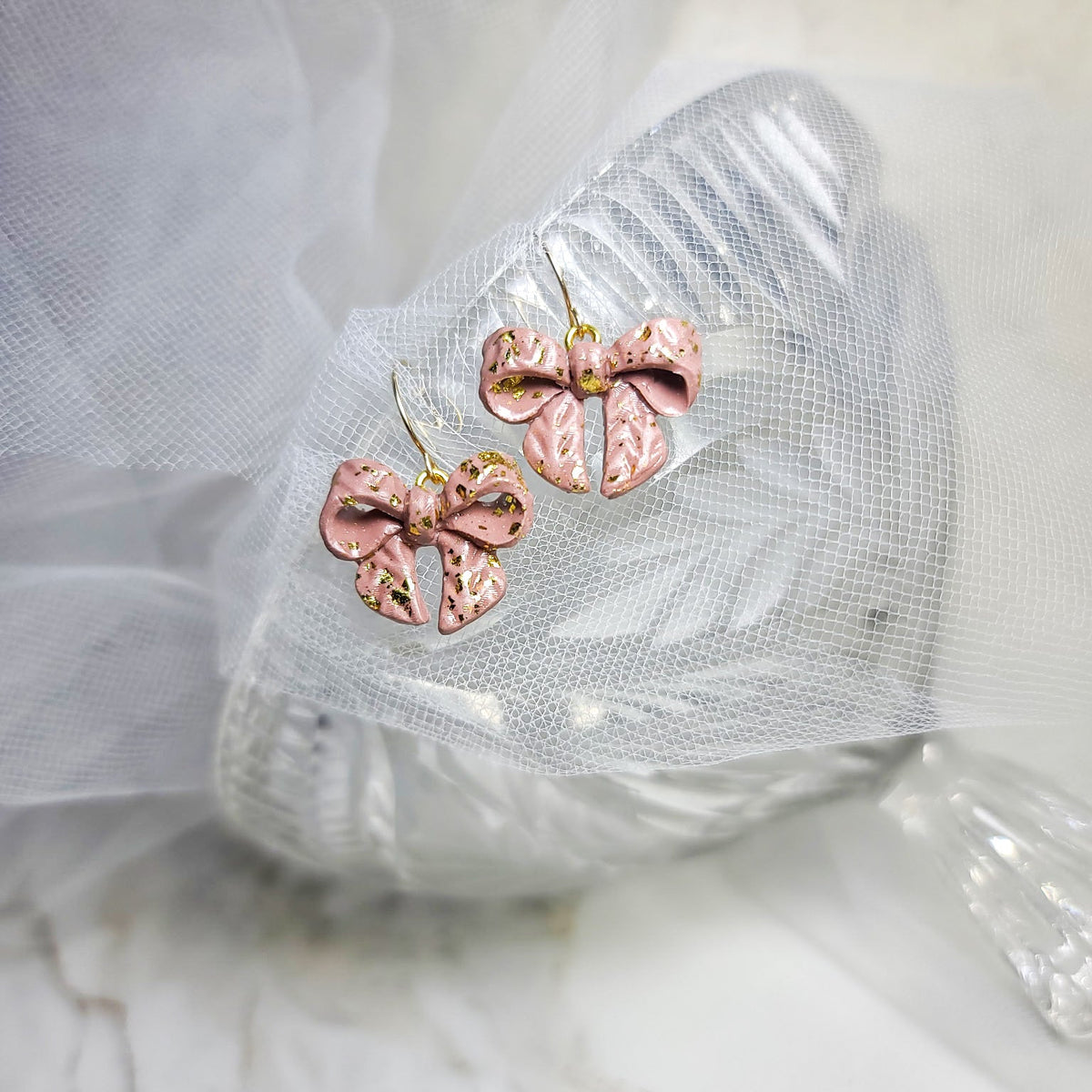 Blush Brocade Bow Dangle Earrings