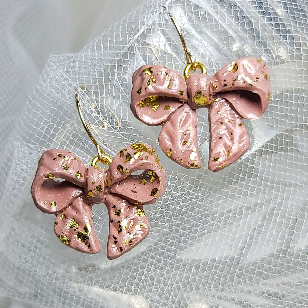 Blush Brocade Bow Dangle Earrings