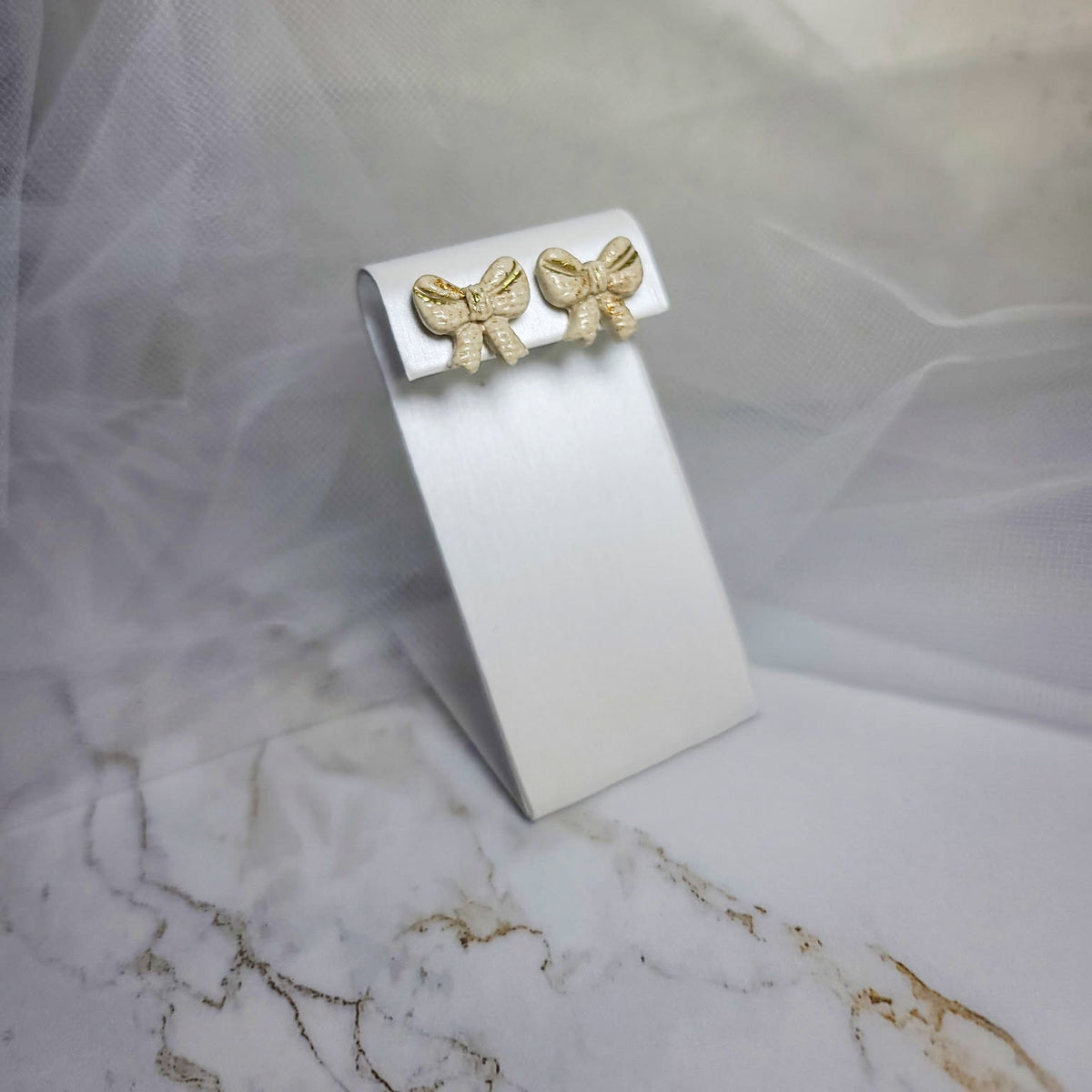 Ivory Knit Bow Stud Earrings