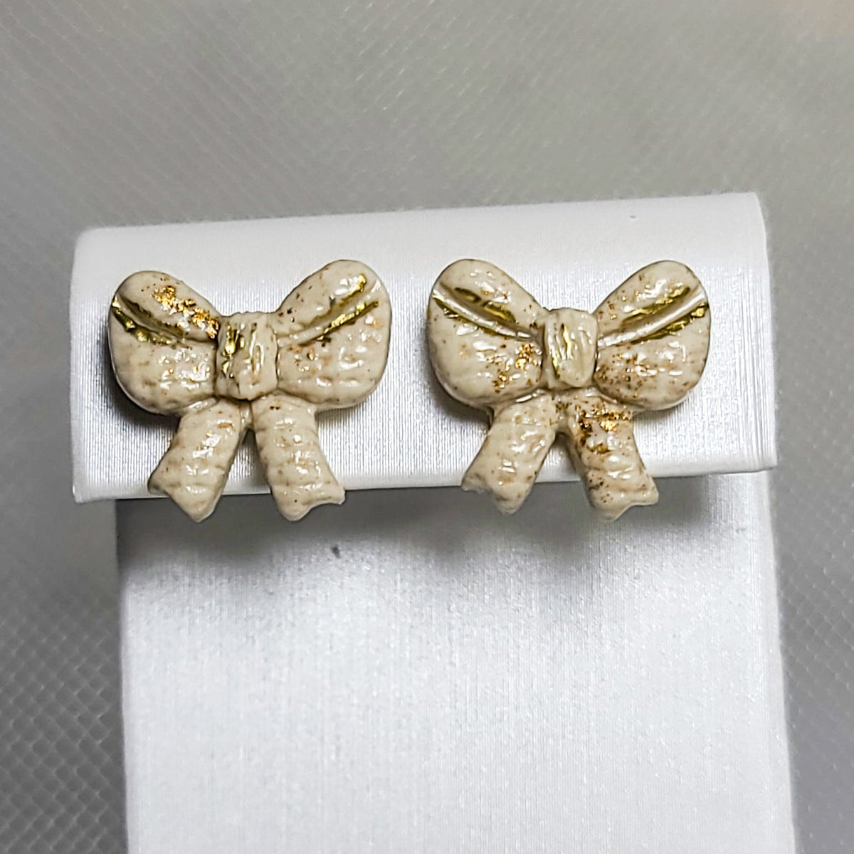 Ivory Knit Bow Stud Earrings