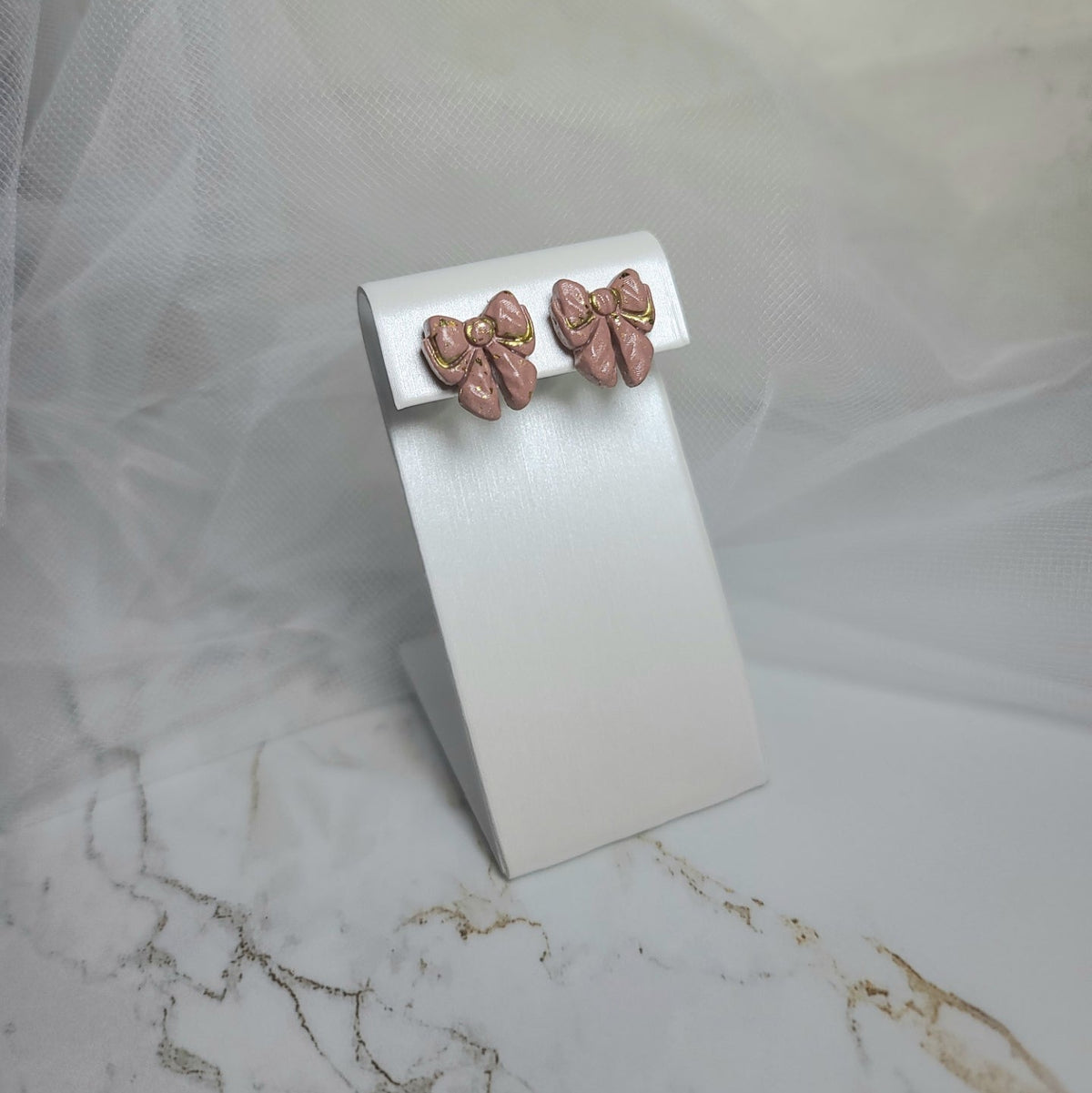 Blush Brocade Bow Stud Earrings