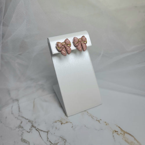 Blush Brocade Bow Stud Earrings
