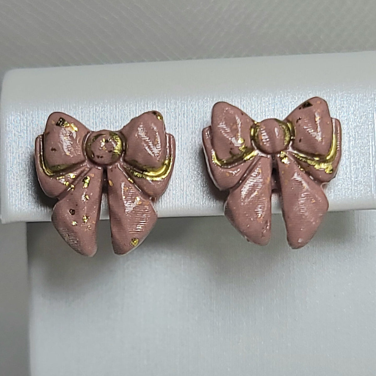 Blush Brocade Bow Stud Earrings