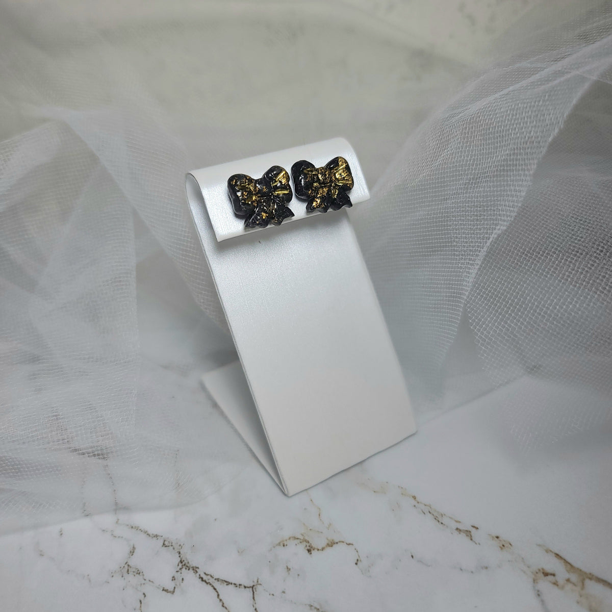 Midnight Allure Bow Stud Earrings