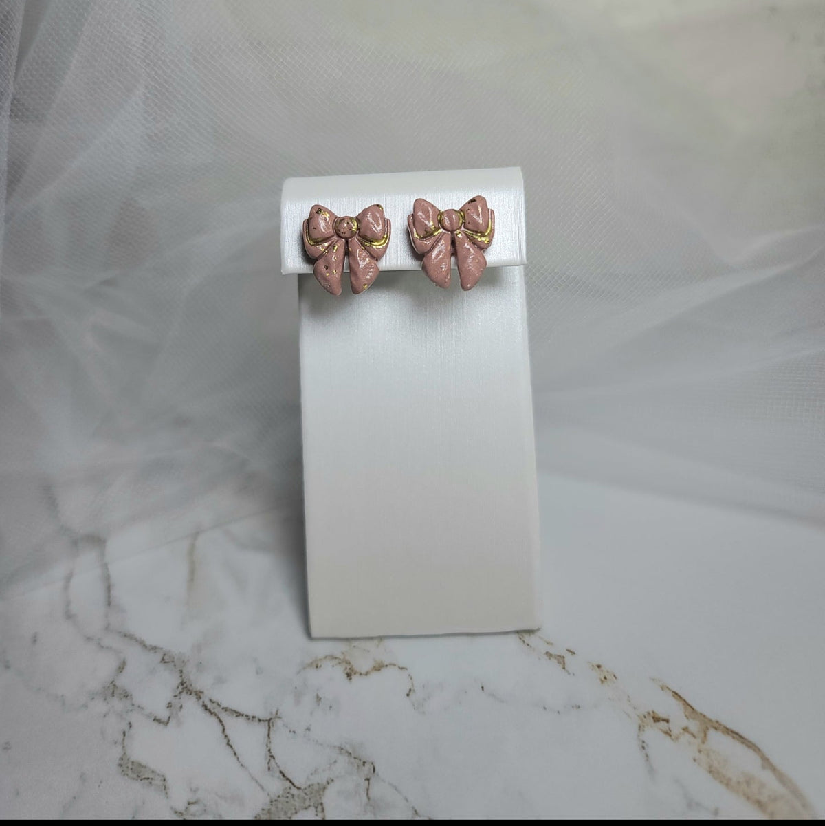 Blush Brocade Bow Stud Earrings